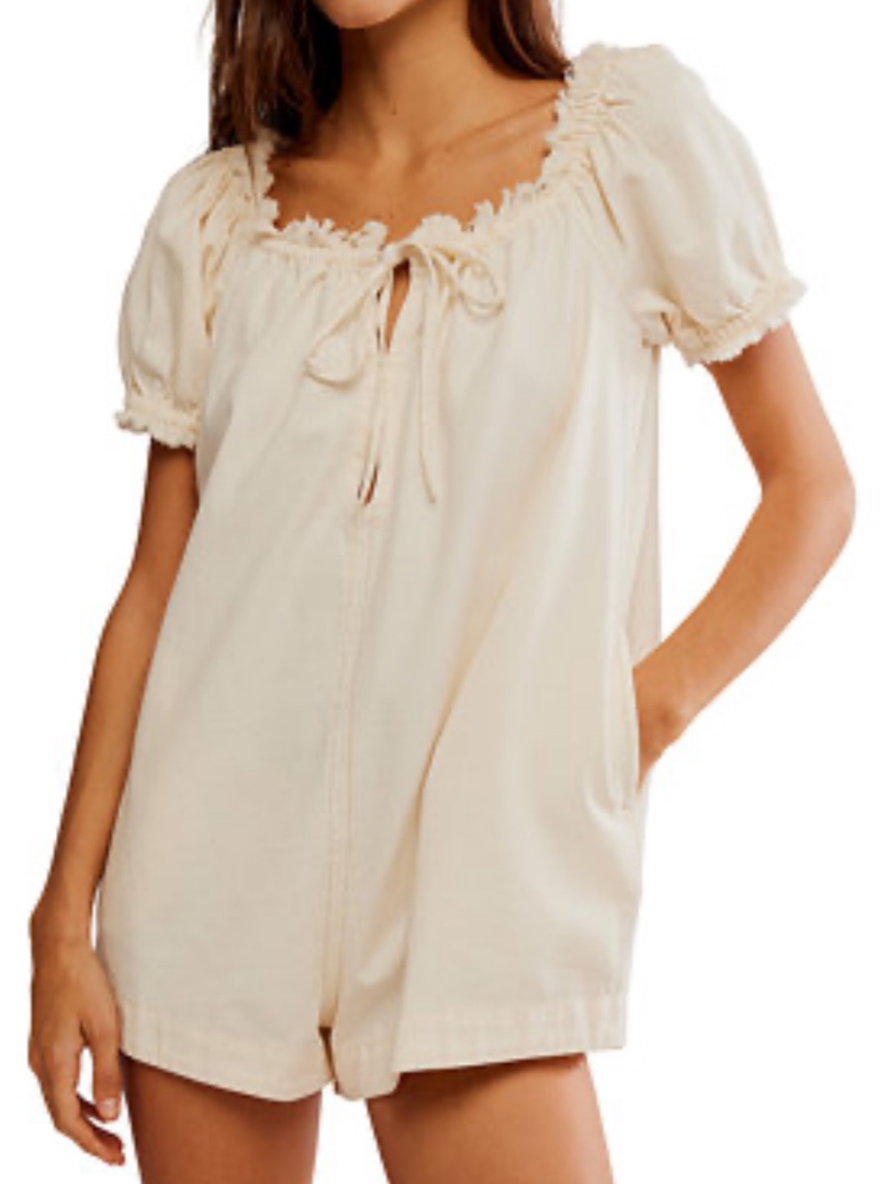 Like new Free People Daisy denim babydoll Cream Short Sleeve Romper